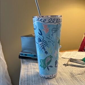 Spartina 449 Light Blue Marine Life Tumbler with Straw